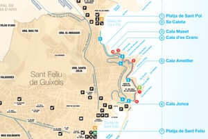 Cales i platges de Sant Feliu de Guíxols (Mapa De Cales De Sant Feliu De Guixols)